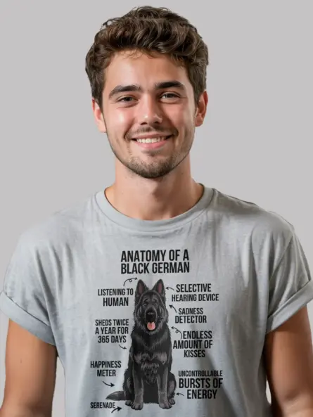 Black german shepherd t-shirt – funny infographic design in sport grey
