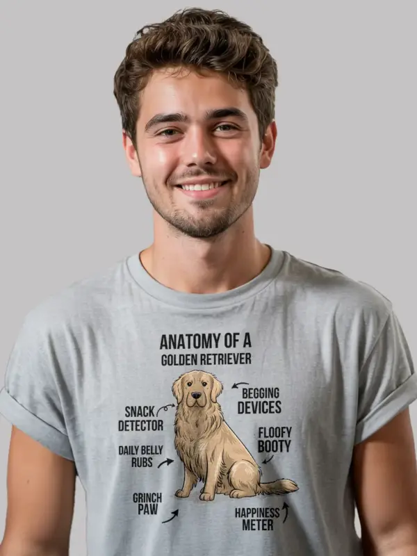Golden retriever shirt, cartoon dog shirt, retriever infographic tee – sport grey