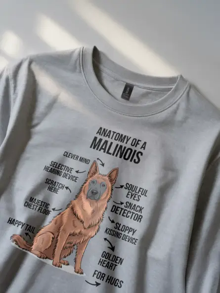 Sport grey funny belgian malinois shirt with labeled dog parts