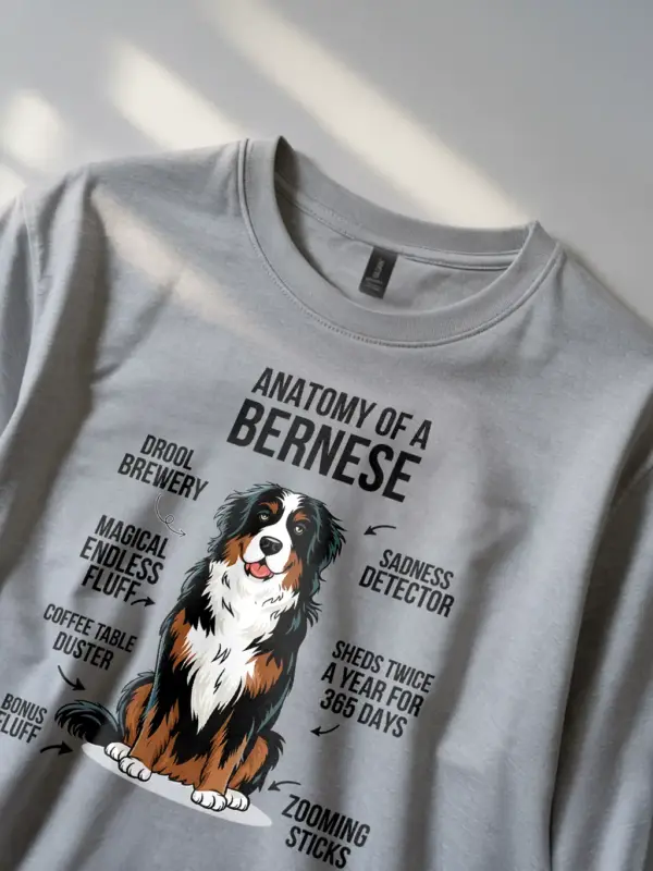 Bernese mountain dog t-shirt – ultimate funny infographic design in sport grey