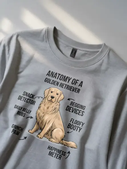 Golden retriever shirt, cartoon dog shirt, retriever infographic tee – sport grey