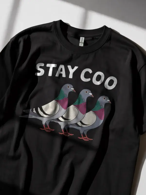 Stay coo pigeon shirt in black – funny bird lover gift, animal pun t shirt, pigeon tee