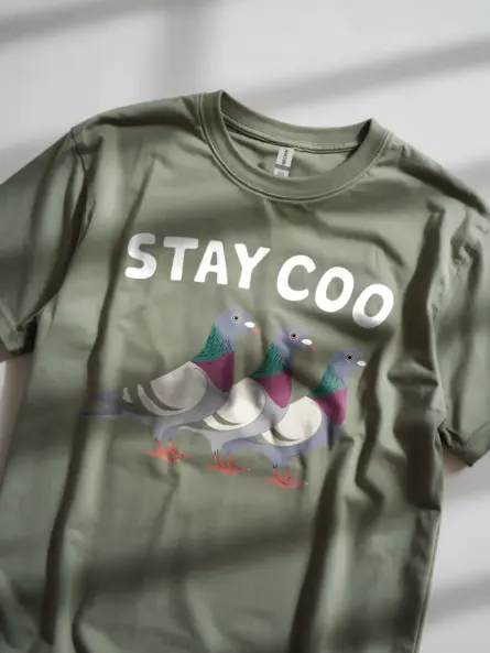 Military green stay coo pigeon shirt – wild feral pigeon tee for birdwatchers