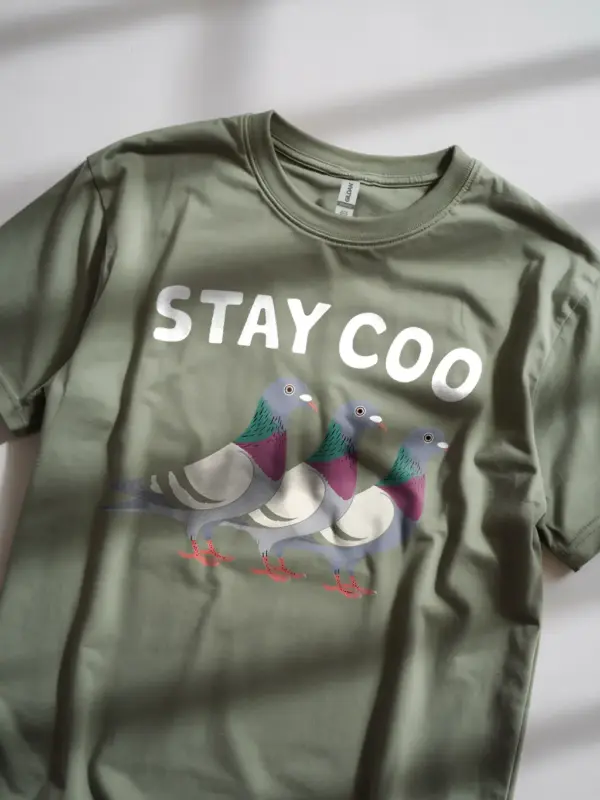 Military green stay coo pigeon shirt – wild feral pigeon tee for birdwatchers