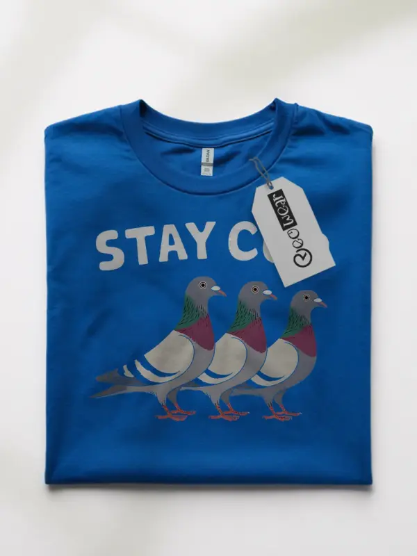 Royal blue pigeon shirt – stay coo graphic tee, dove tshirt for urban bird lovers