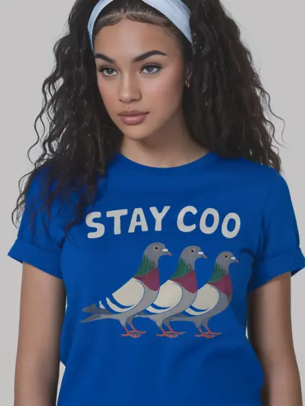 Royal blue pigeon shirt – stay coo graphic tee, dove tshirt for urban bird lovers