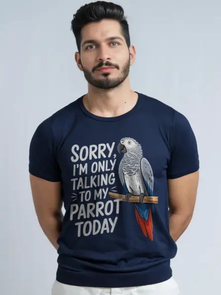 Navy parrot shirt – talking to my parrot today tee, cute pet bird tshirt