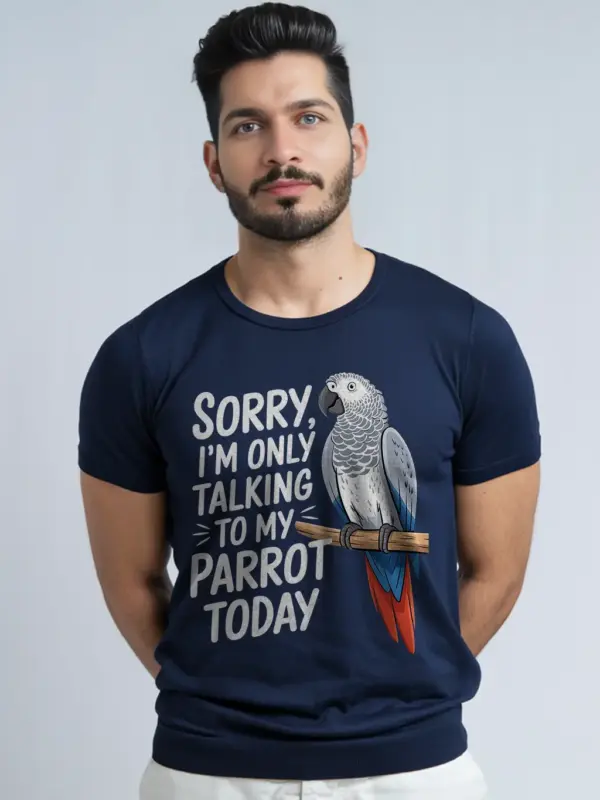 Navy parrot shirt – talking to my parrot today tee, cute pet bird tshirt