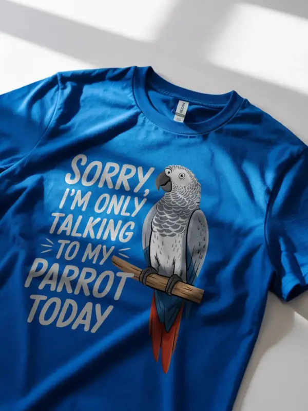 Royal blue african grey shirt – talking to my parrot today design, pet bird tee