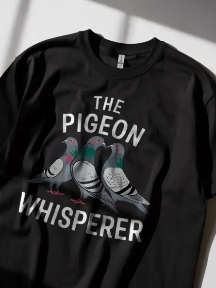 The pigeon whisperer t-shirt in black – funny bird lover gift, cute wild feral pigeon t-shirt