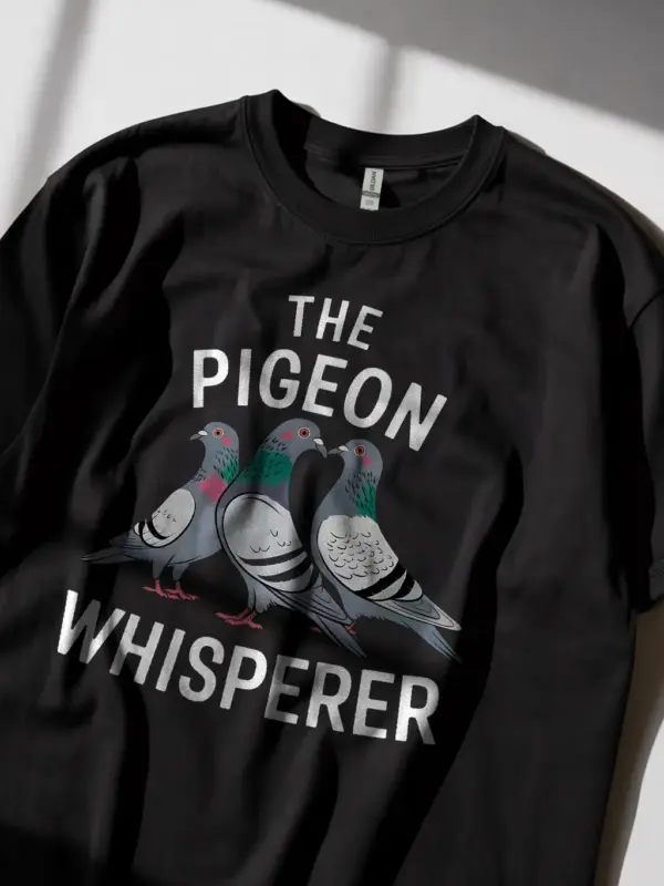 The pigeon whisperer t-shirt in black – funny bird lover gift, cute wild feral pigeon t-shirt
