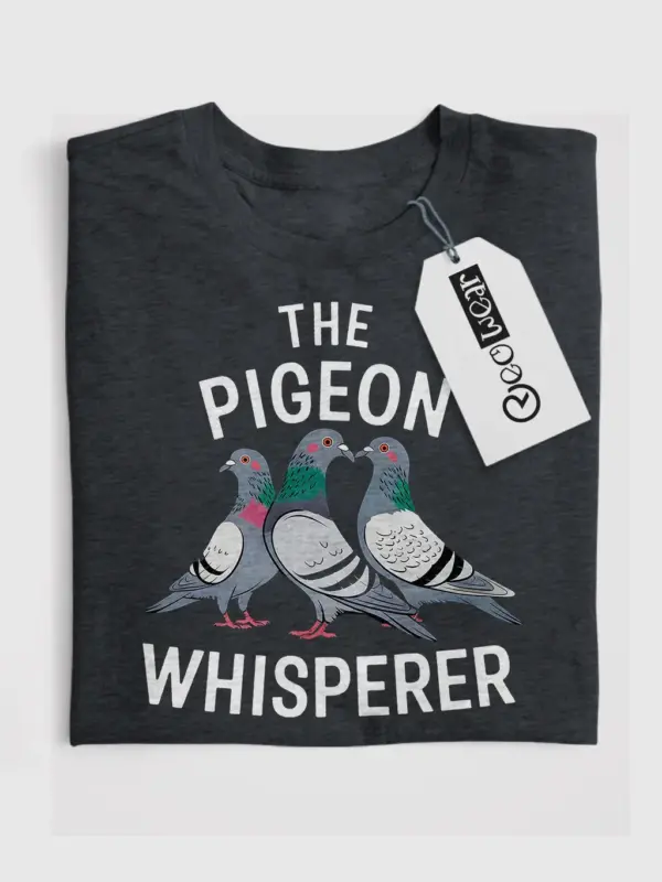 Dark heather pigeon whisperer tee – wild feral pigeon shirt, animal pun t-shirt