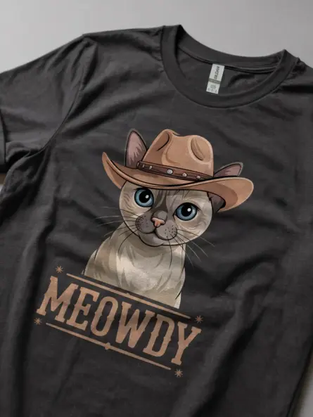 Dark heather tonkinese cat meowdy shirt – cute cowboy cat t-shirt