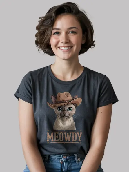 Dark heather tonkinese cat meowdy shirt – cute cowboy cat t-shirt