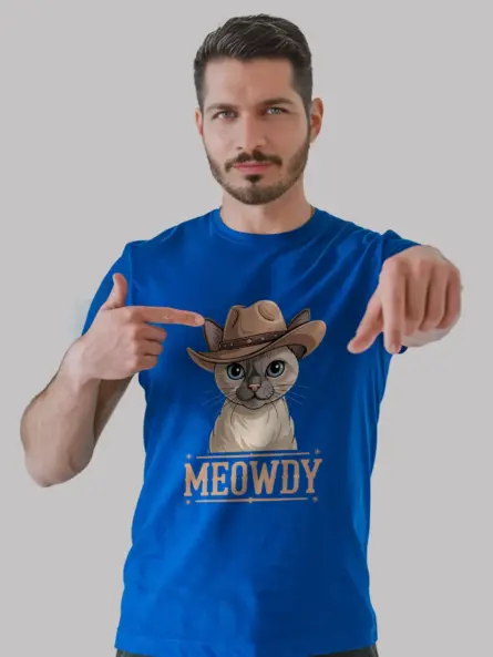 Royal blue tonkinese cat meowdy shirt – western texas meme tee