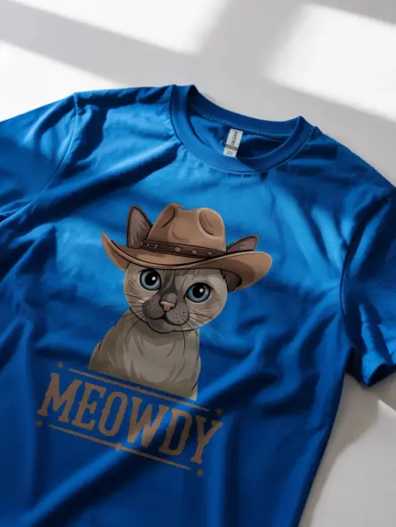 Royal blue tonkinese cat meowdy shirt – western texas meme tee