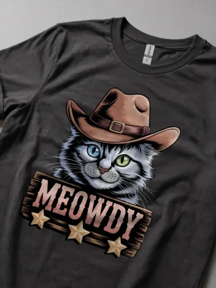 Dark heather turkish angora meowdy shirt – cute cowboy cat t-shirt