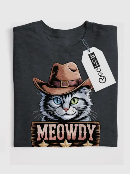 Dark heather turkish angora meowdy shirt – cute cowboy cat t-shirt