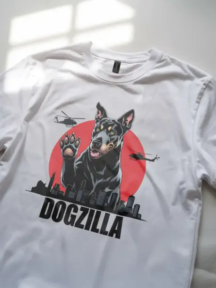 Dogzilla shirt on white – funny monster dog graphic tee