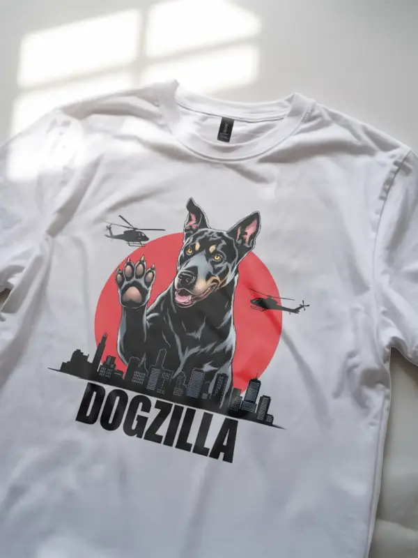 Dogzilla shirt on white – funny monster dog graphic tee