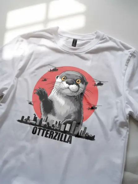 Otterzilla shirt in white – funny otter monster tee
