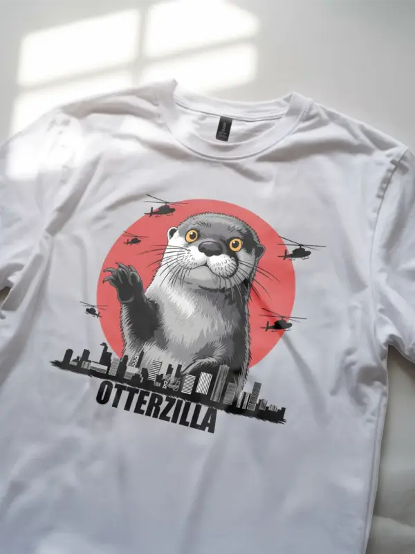 Otterzilla shirt in white – funny otter monster tee