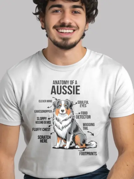 White aussie dog shirt with funny anatomical labels