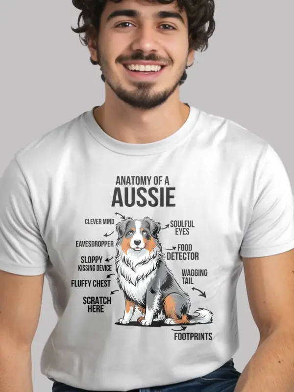 White aussie dog shirt with funny anatomical labels