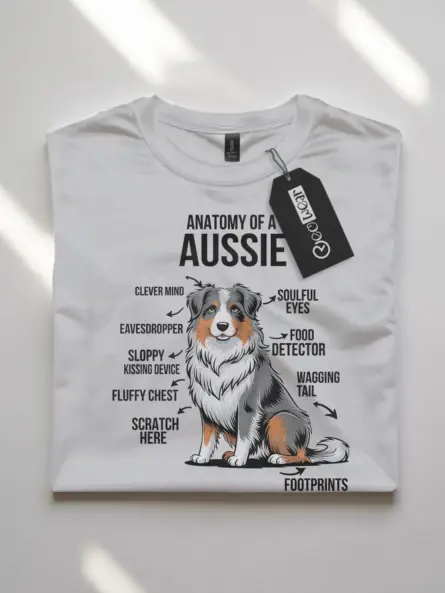 White aussie dog shirt with funny anatomical labels