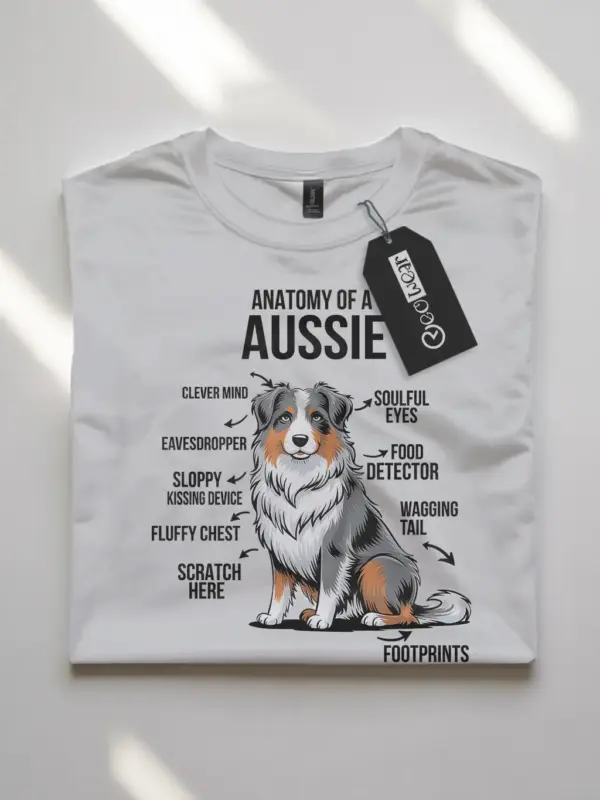 White aussie dog shirt with funny anatomical labels