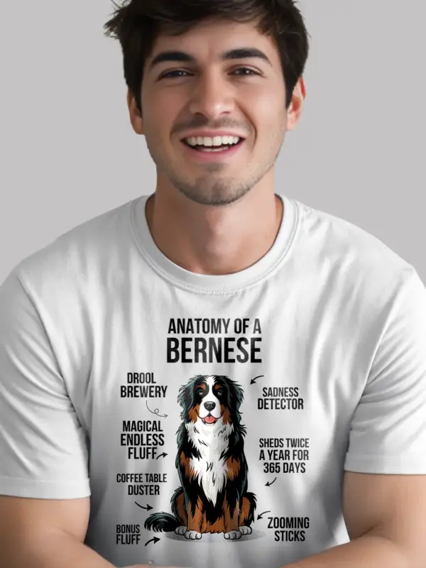 Bernese mountain dog t-shirt – ultimate funny infographic design in white