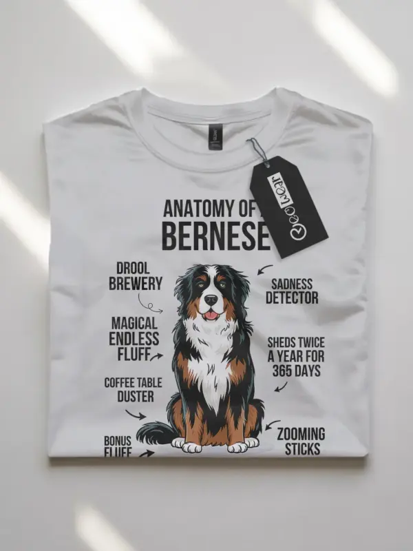 Bernese mountain dog t-shirt – ultimate funny infographic design in white
