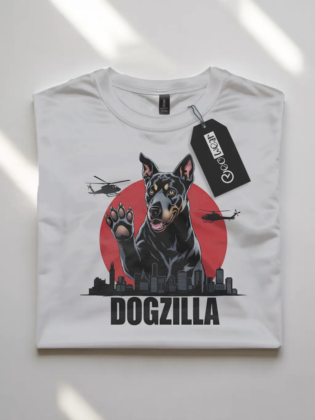 Dogzilla shirt on white – funny monster dog graphic tee