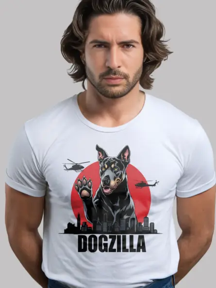 Dogzilla shirt on white – funny monster dog graphic tee
