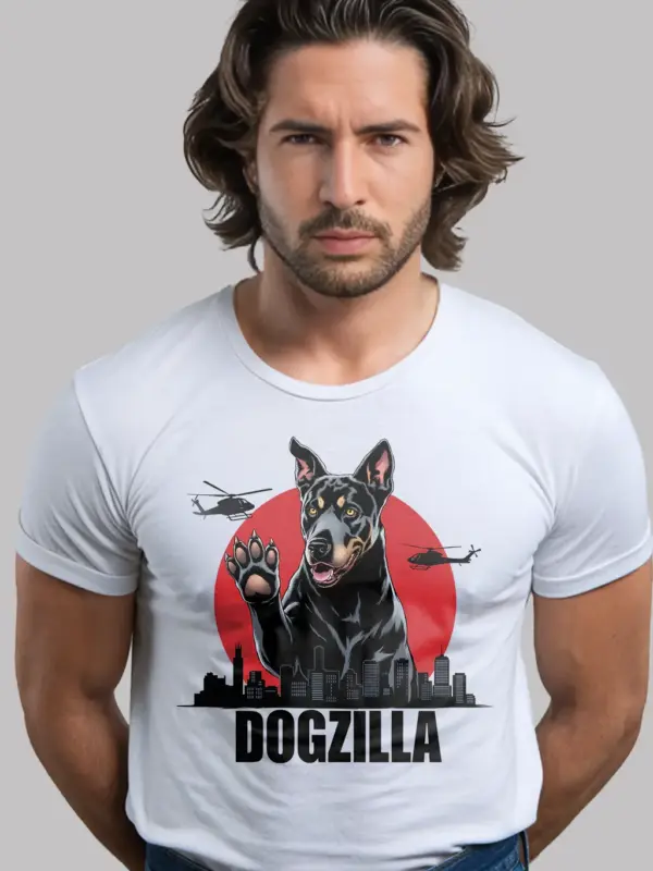 Dogzilla shirt on white – funny monster dog graphic tee
