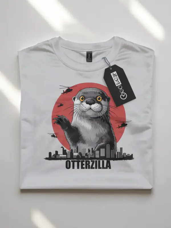 Otterzilla shirt in white – funny otter monster tee