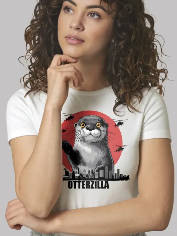 Otterzilla shirt in white – funny otter monster tee