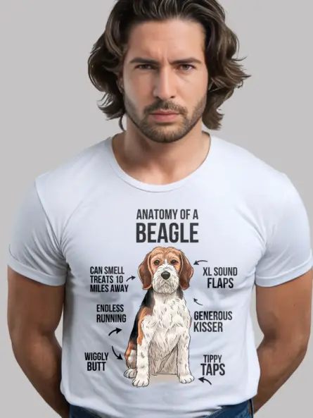 White beagle anatomy dog shirt with cartoon design