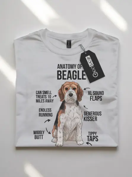 White beagle anatomy dog shirt with cartoon design