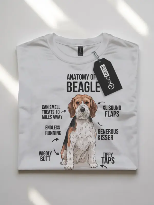 White beagle anatomy dog shirt with cartoon design