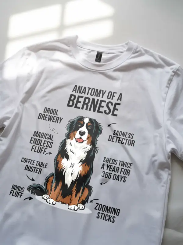 Bernese mountain dog t-shirt – ultimate funny infographic design in white