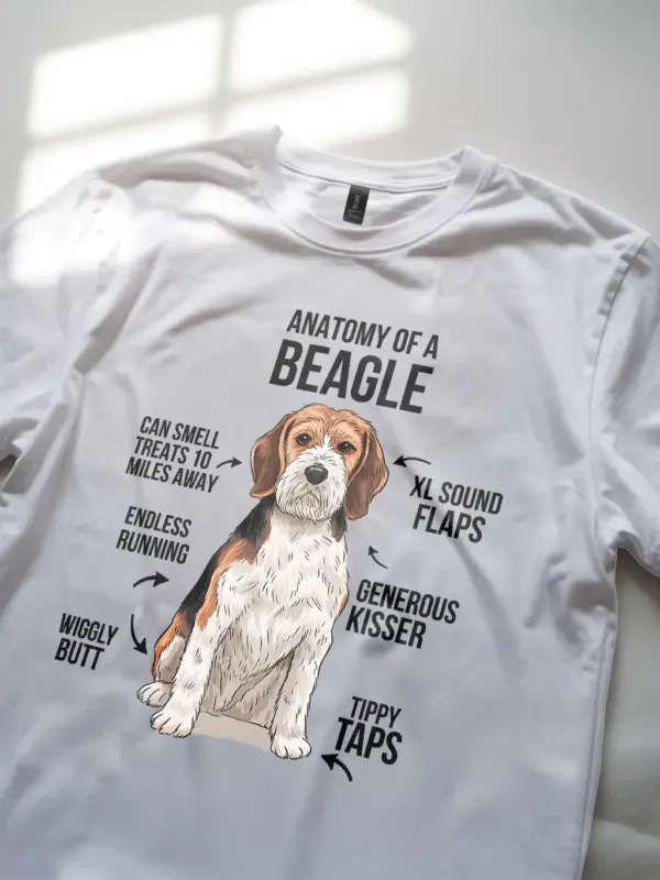 White beagle anatomy dog shirt with cartoon design