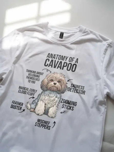 Cavapoo shirt, curly dog shirt, cavapoo infographic tee – white color