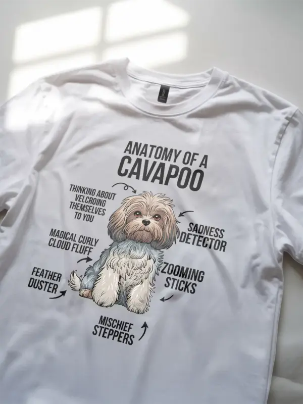 Cavapoo shirt, curly dog shirt, cavapoo infographic tee – white color