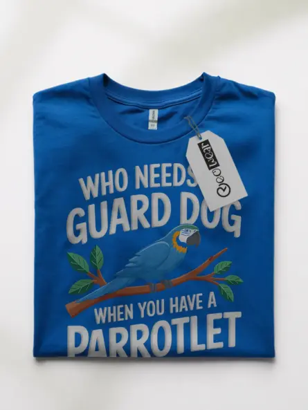 Royal blue guard bird t-shirt – parrot humor shirt, pet bird tee