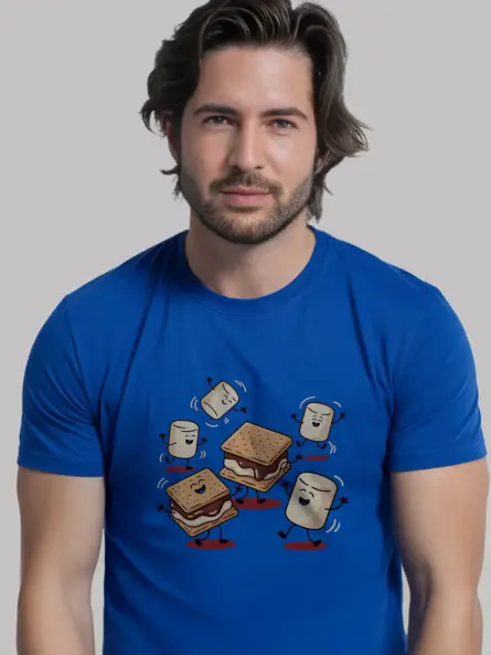 Royal blue of how s’mores are made t-shirt – illustrated marshmallow and chocolate graphic tee