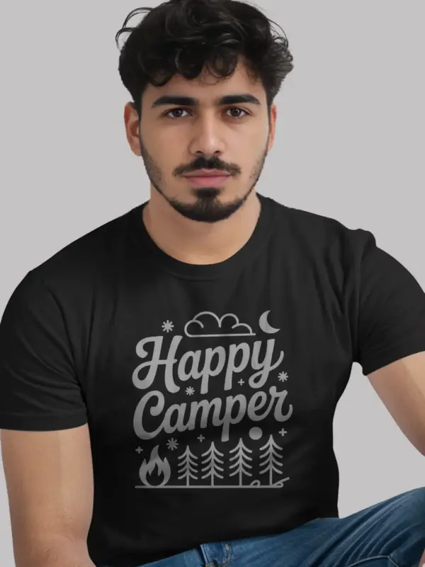 Black minimalist happy camper t shirt