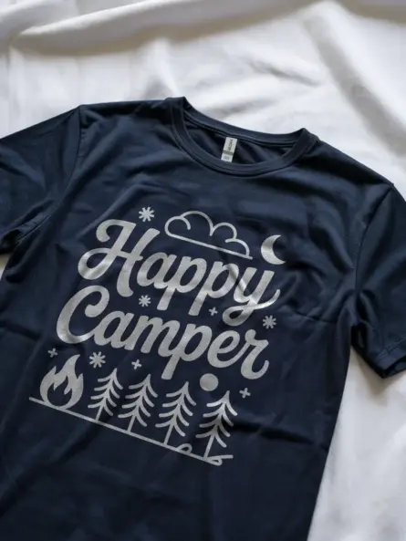 Navy lifestyle happy camper t shirt with moon and stars print