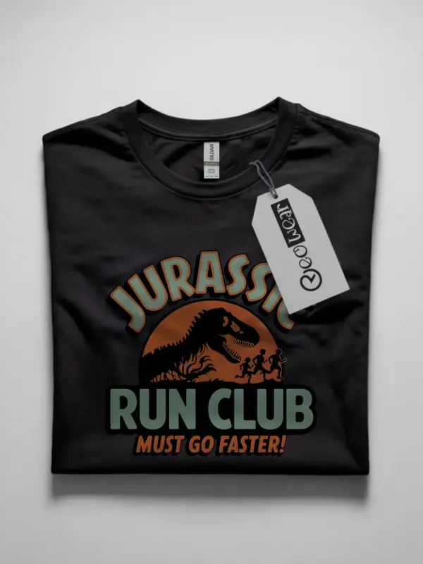 Black Jurassic Run Club Retro Jurassic Run Club T-Shirt front view