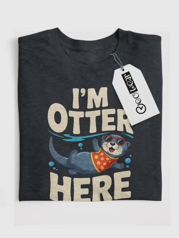 Dark Heather I’m Otter Here Funny Otter Pun T-Shirt front view